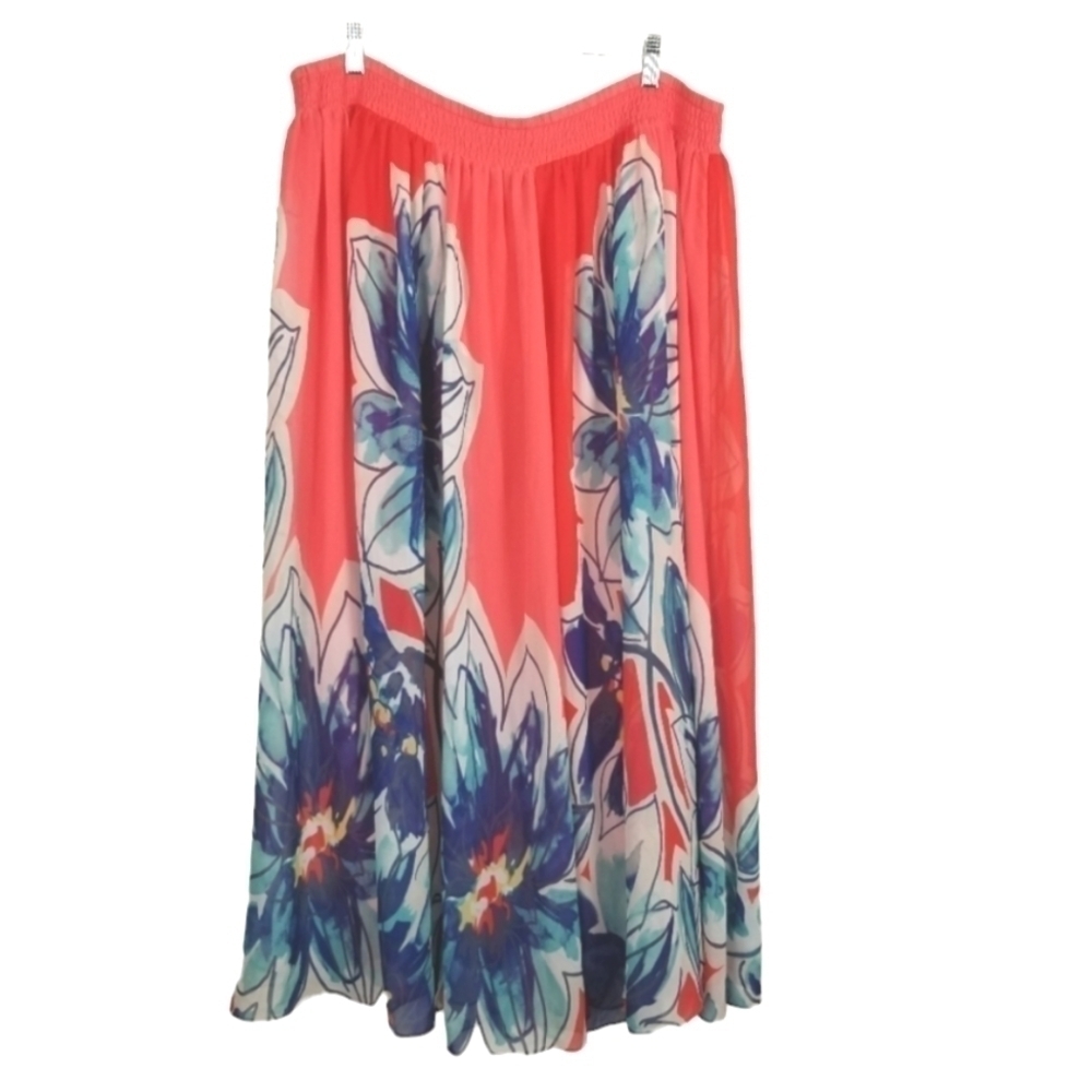 Chico's Midi Skirt Pull on Multi Color Floral Flowy Size 3 XL Fairy